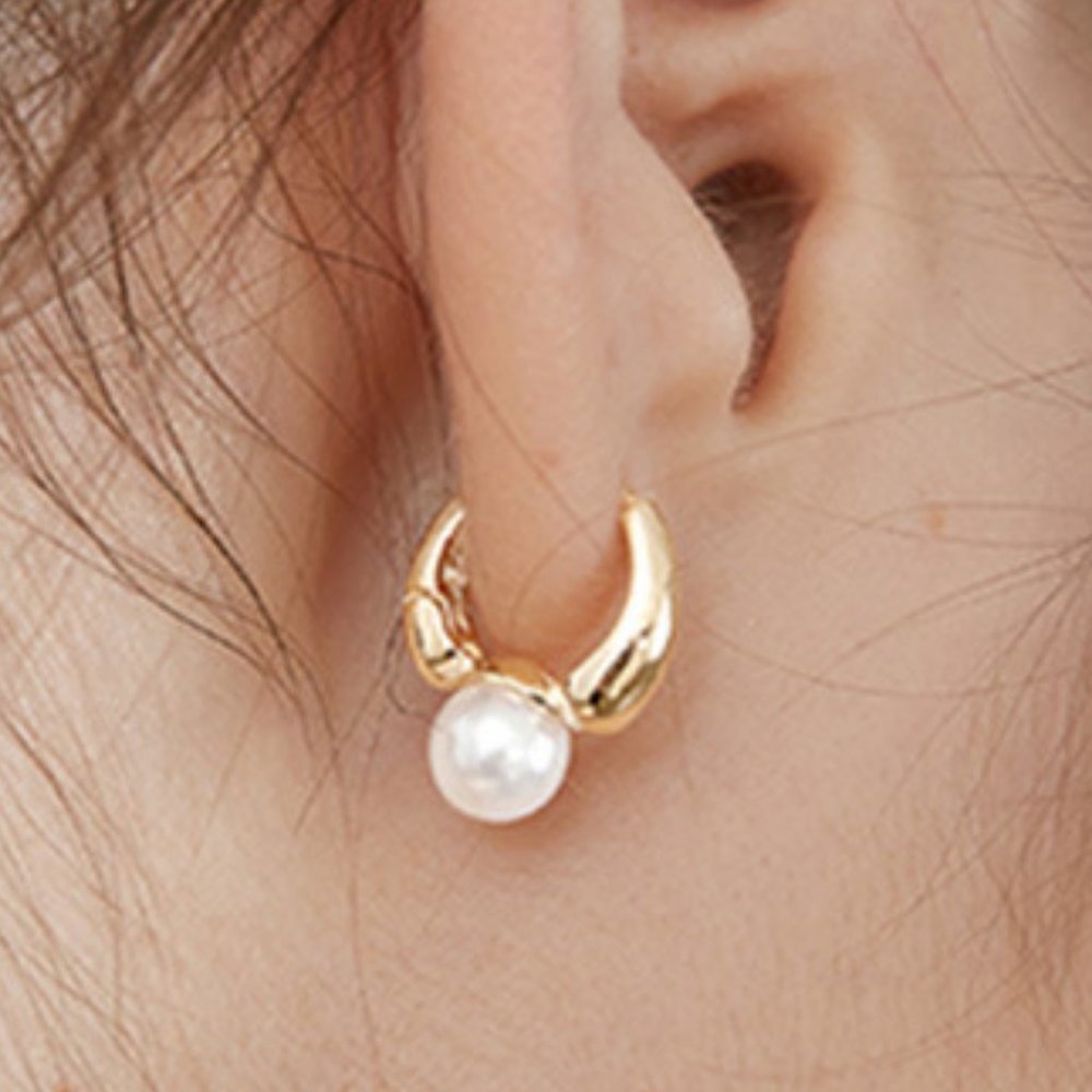 #NEW 925 Sterling Silver Pearl Drop Round Hoop Earrings A - Picture 1 of 7